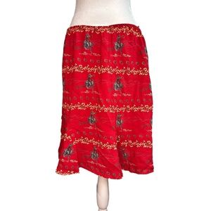 Vtg 90s Zoé Skirt Red Western Pattern Elastic Waistband Knee Length Womens Large